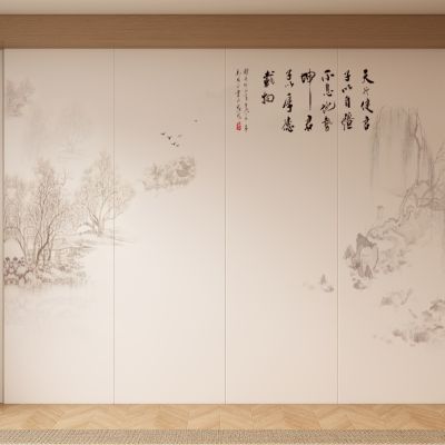 新中式宋式背景墙壁画