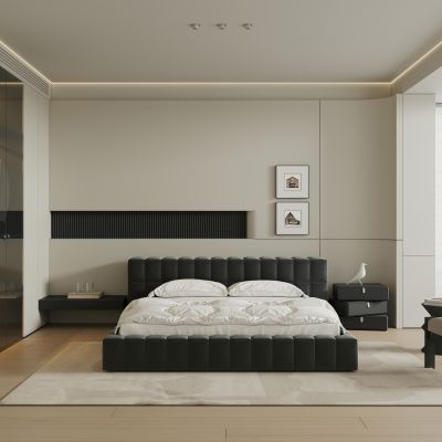 现代极简卧室 黑白极简卧室 飘窗卧室