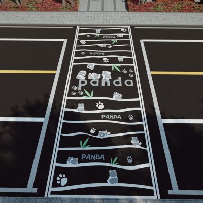 现代熊猫主题创意艺术彩绘网红趣味道路斑马线