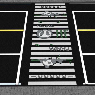 现代熊猫主题创意艺术彩绘网红趣味道路斑马线