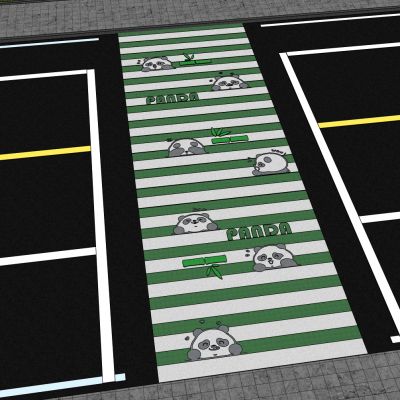 现代熊猫主题创意艺术彩绘网红趣味道路斑马线