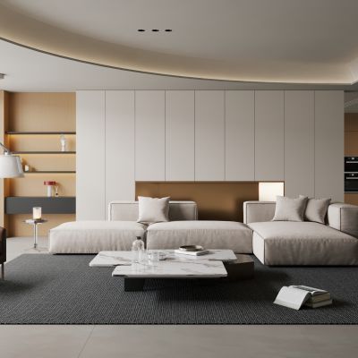 现代极简客厅 意式极简客厅  横厅 大平层