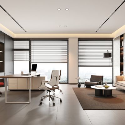 现代极简经理办公室 董事长办公室 大班台