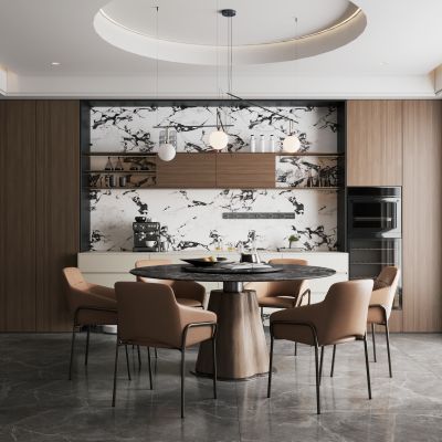 意式极简圆餐厅 圆餐桌椅 现代简约圆餐厅