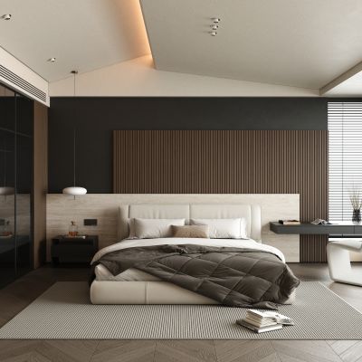  意式极简卧室 现代简约卧室 飘窗卧室 斜顶卧室