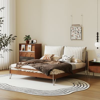 现代中古风双人床  实木双人床 