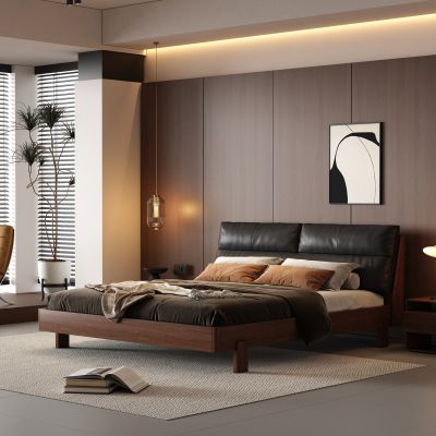 现代复古实木床  复古实木双人床 