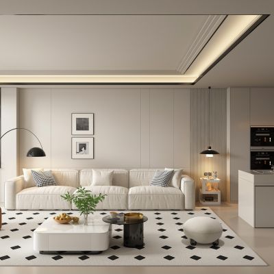 现代客厅沙发茶几岛台