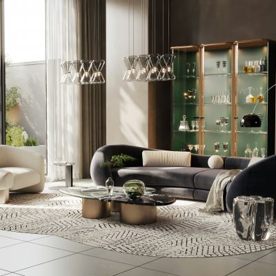 现代轻奢客厅 轻奢沙发茶几 别墅客厅