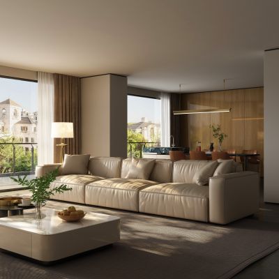 现代客厅沙发茶几餐桌