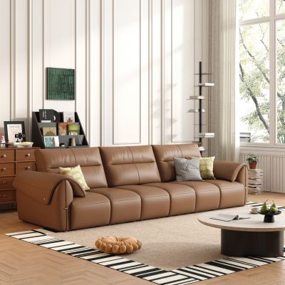 现代复古沙发 皮质沙发 多人位沙发 直排沙发