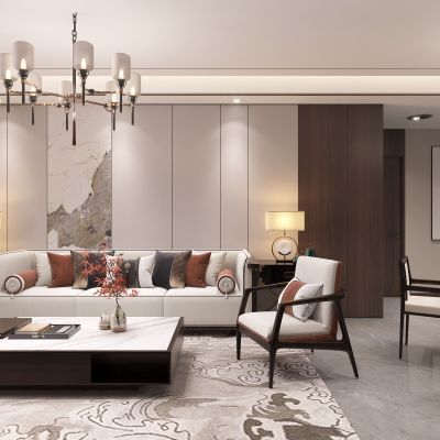 伴湖新中式客餐厅模型