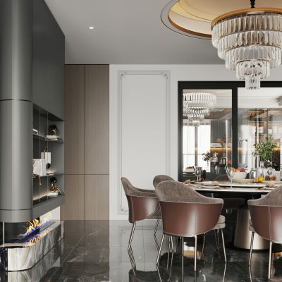 现代轻奢圆餐厅 意式轻奢圆餐厅 轻奢圆餐桌椅