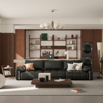 现代复古家居客厅 横厅 无主灯客厅