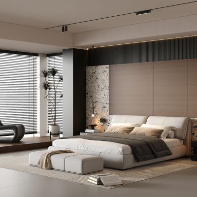 意式简约主卧  飘窗卧室  现代简约卧室