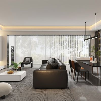 现代客厅沙发茶几岛台