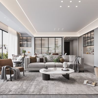 现代客餐厅 沙发组合 餐桌椅组合