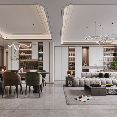 现代轻奢客餐厅 沙发组合 餐桌椅组合