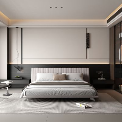 现代简约卧室 飘窗卧室 黑白极简卧室 主卧