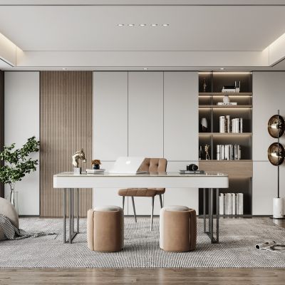 现代书房 书桌椅 书柜