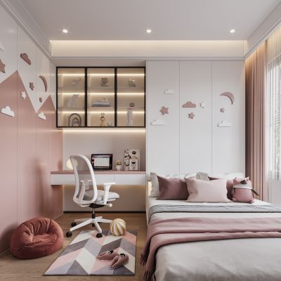 现代榻榻米卧室 女儿房