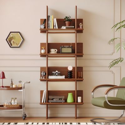 实木转角书架 落地置物架 中古风展示柜