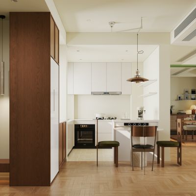 现代中古风餐厅  半开放式餐厅 中古风餐桌椅