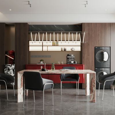 现代极简餐厅 条桌 意式简约餐厅