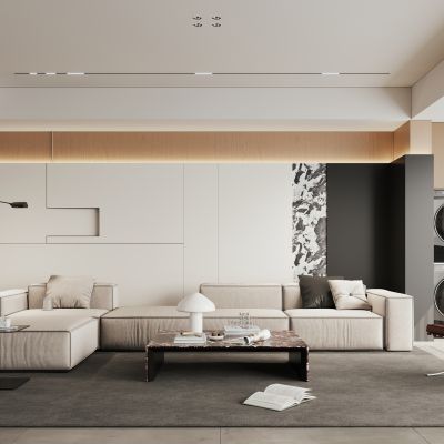现代极简家居客厅 无主灯客厅 横厅