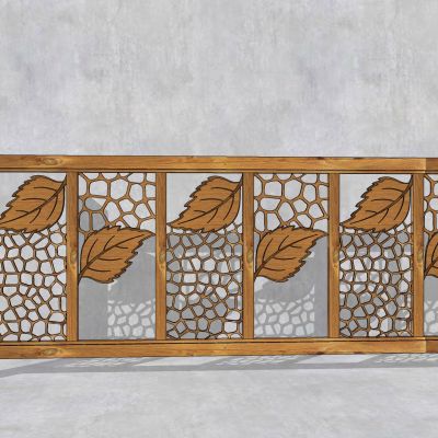 现代自然木质栏杆生态植物树叶围栏树枝原木镂空树叶护栏