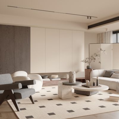 现代奶油风客厅 轻奢简约客厅 电视背景墙组合 茶几组合 沙发背景墙 极简客厅 3D模型