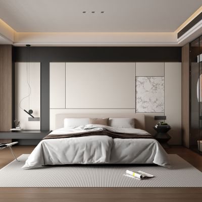 现代家居卧室 飘窗卧室 意式极简卧室3D模型