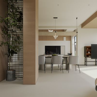 现代简约别墅客餐厅  挑空别墅客餐厅 奶油风别墅客餐厅