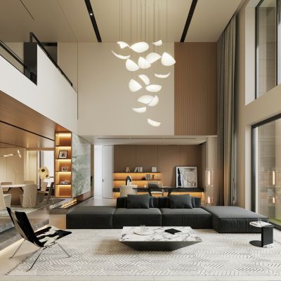 现代简约挑空别墅客餐厅 别墅客餐厅