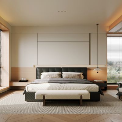 现代极简家居卧室 次卧 主卧 原木风卧室 飘窗卧室