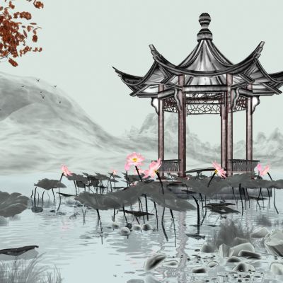新中式水墨凉亭景观