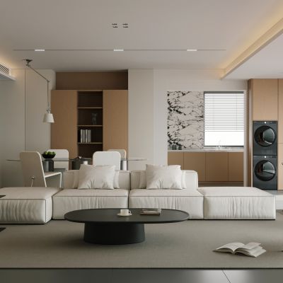 现代极简客餐厅 大平层 客厅餐厅一体 