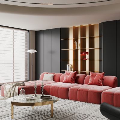 意式轻奢客厅 横厅 大平层  现代轻奢客厅