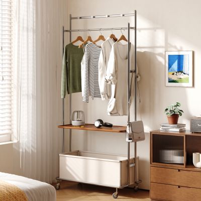 现代移动衣帽架 落地移动挂衣架 中古风移动衣帽架