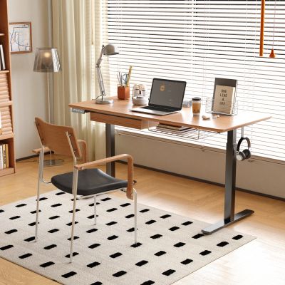 原木升降书桌 中古风升降书桌椅