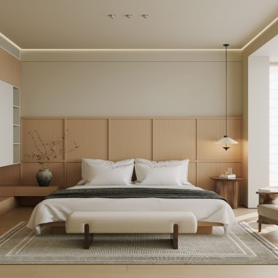 原木风卧室 飘窗卧室 主卧 侘寂卧室