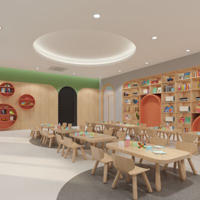 现代幼儿园，手工室3D模型