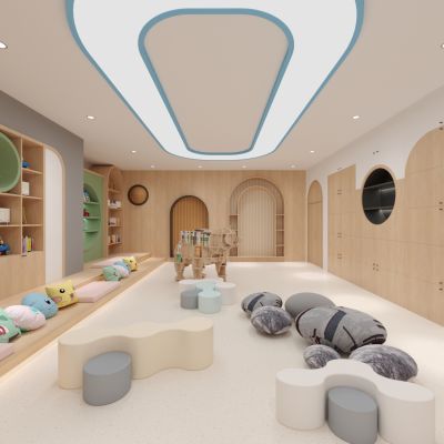 现代幼儿园，阅览室3D模型