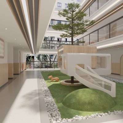 现代幼儿园，内廷3D模型
