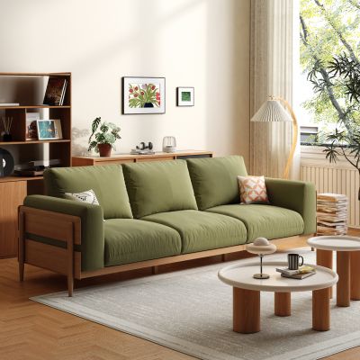 原木風沙發(fā) 實木沙發(fā) 布藝沙發(fā) 三人位沙發(fā)