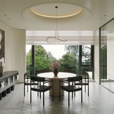 現(xiàn)代奶油風(fēng)餐廳 奶油風(fēng)圓餐桌椅 3D模型