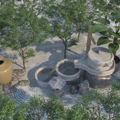 中式小品 禪意流水?dāng)[件 庭院水景3D模型