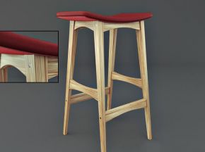 现代风格红色布艺实木吧台单人椅子