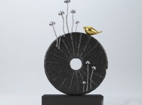 现代风格蘑菇金属鸟饰品摆件