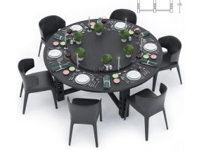 北欧现代简约黑色圆形餐桌组合